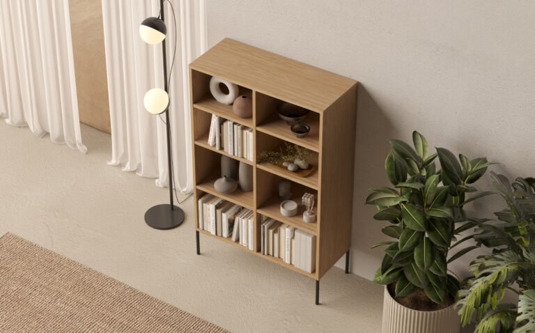 Grande bibliothèque en bois avec pieds en métal