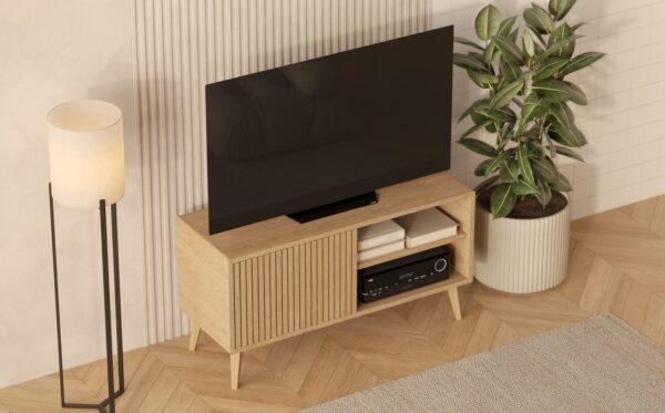 Kleine RTV-Kommode 120×45 cm mit Lamellen aus Massivholz