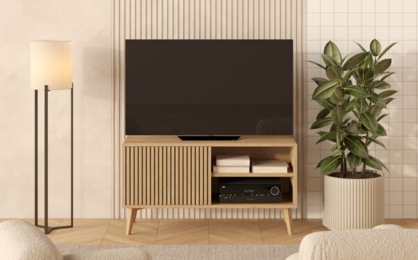 Kleine RTV-Kommode 120×45 cm mit Lamellen aus Massivholz