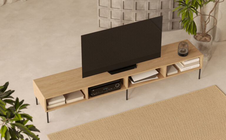 Long meuble TV moderne en bois, 240 cm