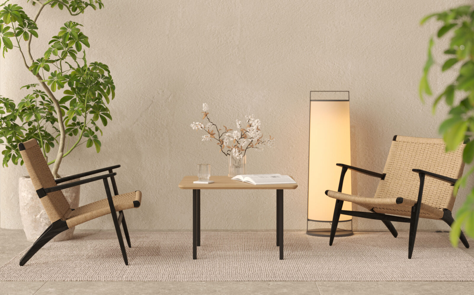 Table basse carrée avec plateau en chêne et pieds en métal