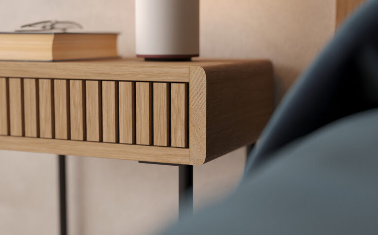 Table de chevet moderne en bois avec pieds en métal