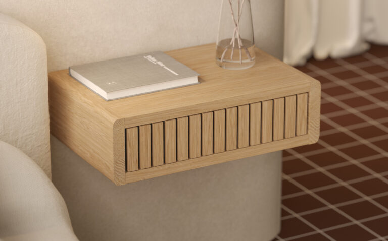 Table de chevet suspendue 45 cm avec lames de chêne