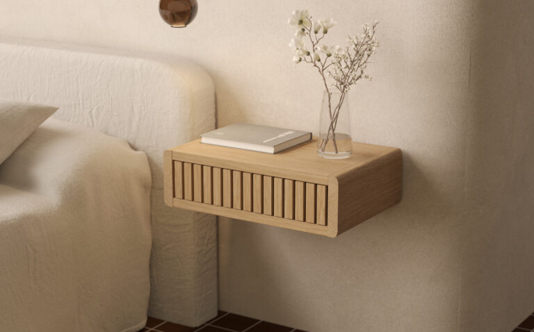Table de chevet suspendue 45 cm avec lames de chêne